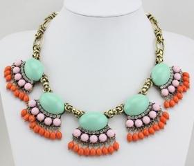 Fan Fringe Statement Necklace, Bubble Necklace, Bib Necklace